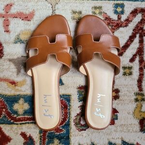Fs/ny French Sole cognac leather slides